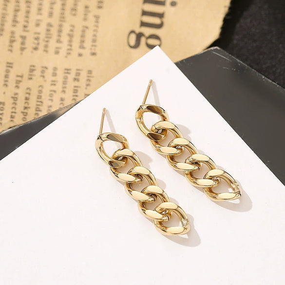 Women's Stainless Steel Geometric Chain Earrings With Electroplating