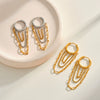 Women's Stainless Steel Geometric Chain Tassel Earrings With 18K Gold Vacuum Plating And Color Block Design