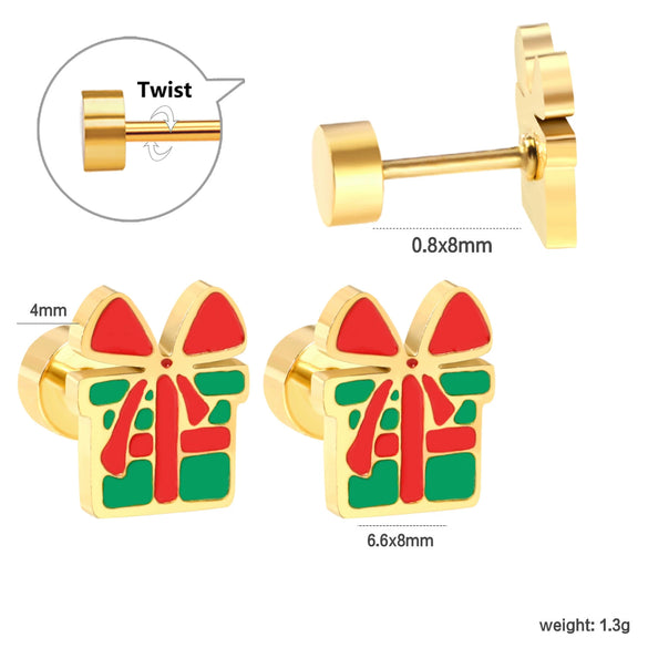 Women's Stainless Steel Geometric Christmas Earrings With Electroplated Festive Design Fashion Holiday Ear Accessories