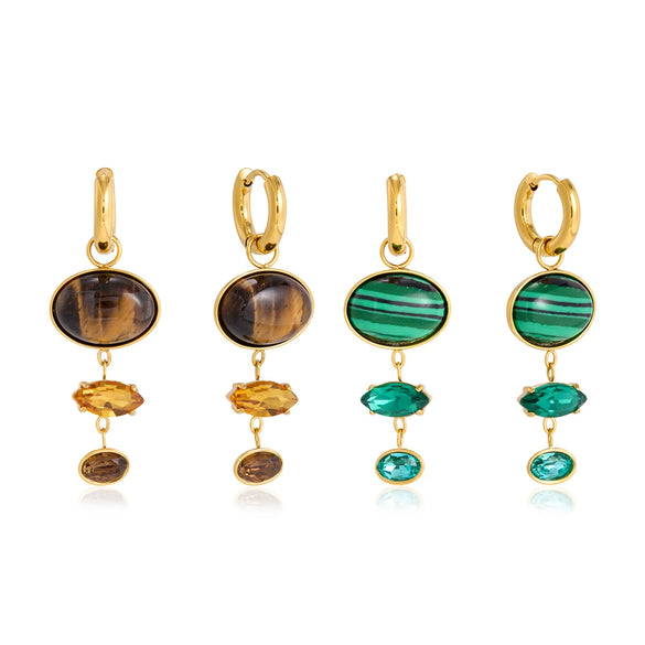 Women's Stainless Steel Geometric Colorful Natural Stone Tassel Earrings With Plated Finish And Elegant Sparkling Design