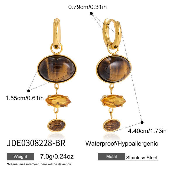 Women's Stainless Steel Geometric Colorful Natural Stone Tassel Earrings With Plated Finish And Elegant Sparkling Design