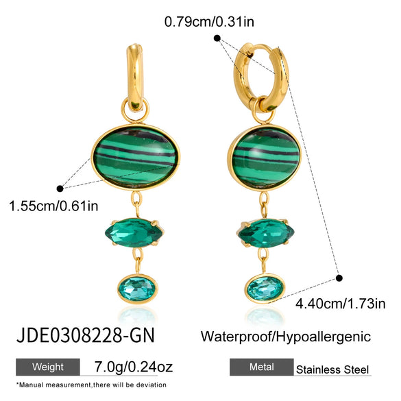 Women's Stainless Steel Geometric Colorful Natural Stone Tassel Earrings With Plated Finish And Elegant Sparkling Design