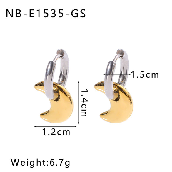 Women's Stainless Steel Geometric Crescent Love Flower Pendant Earrings With 18K Vacuum Plating In Furnace