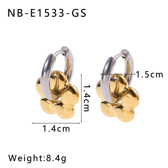 Women's Stainless Steel Geometric Crescent Love Flower Pendant Earrings With 18K Vacuum Plating In Furnace