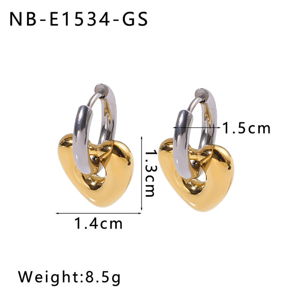 Women's Stainless Steel Geometric Crescent Love Flower Pendant Earrings With 18K Vacuum Plating In Furnace