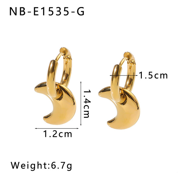 Women's Stainless Steel Geometric Crescent Love Flower Pendant Earrings With 18K Vacuum Plating In Furnace