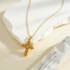 Women's Stainless Steel Geometric Cross Necklace With Zircon Design And 18K Gold Vacuum Plated Finish