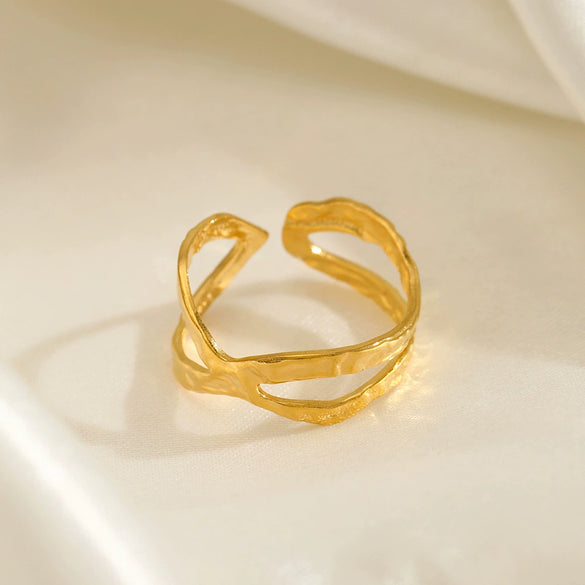 Women's Stainless Steel Geometric Cross Opening Ring With Electroplating