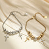 Women's Stainless Steel Geometric Cross Pendant Bracelet With 18K Gold Plated Electroplating And Zircon