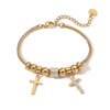 Women's Stainless Steel Geometric Cross Pendant Bracelet With 18K Gold Plated Electroplating And Zircon