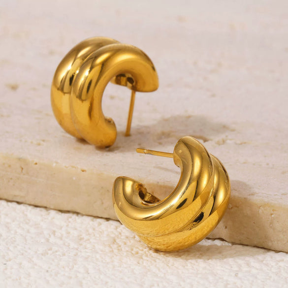 Women's 316L Stainless Steel Geometric Cshaped Diamond Earrings With 18K Real Gold Plating