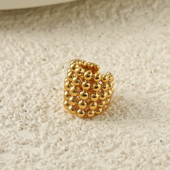 Women's Stainless Steel Geometric Cshaped Ear Cuff With Layered Round Bead Design And Plated Finish No Piercing Required