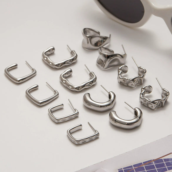 Women's Stainless Steel Geometric Cshaped Electroplated Earrings