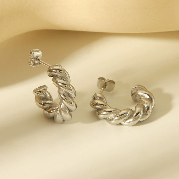 Women's Stainless Steel Geometric Cshaped Twist Earrings Electroplated