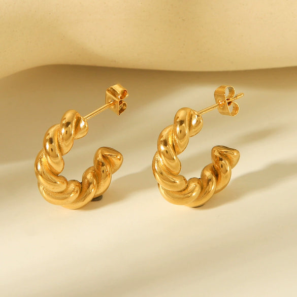 Women's Stainless Steel Geometric Cshaped Twist Earrings Electroplated