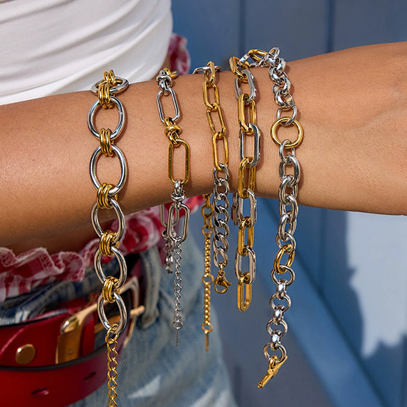 Women's Stainless Steel Geometric Cuban Bracelet With Electroplating Jewelry