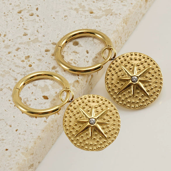 Women's 316L Stainless Steel Geometric Diamond Earrings 18K Gold Plated