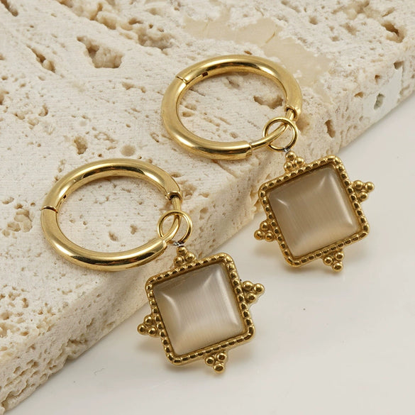 Women's 316L Stainless Steel Geometric Diamond Earrings 18K Gold Plated