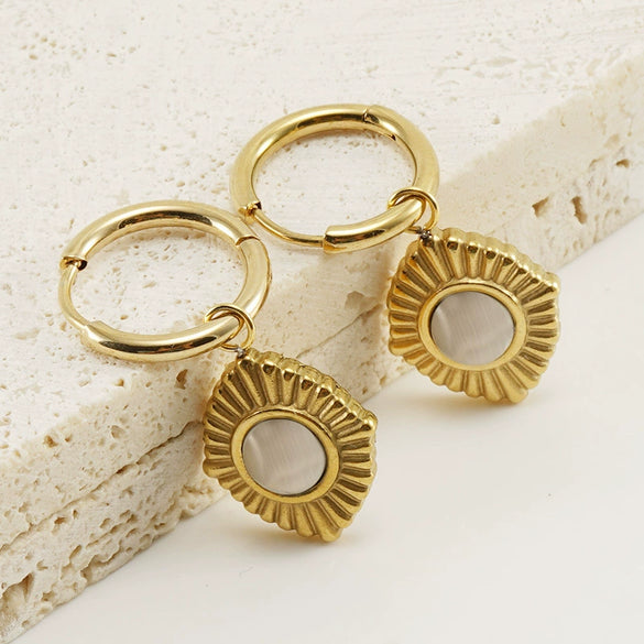 Women's 316L Stainless Steel Geometric Diamond Earrings 18K Gold Plated