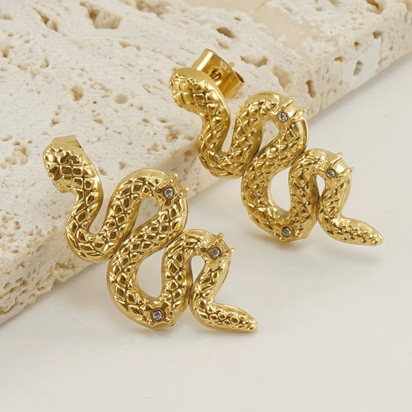 Women's 316L Stainless Steel Geometric Diamond Earrings 18K Gold Plated