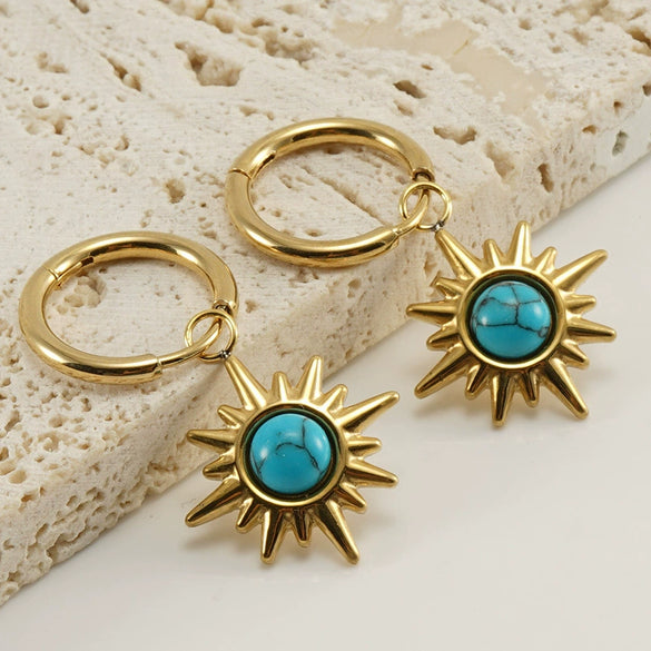 Women's 316L Stainless Steel Geometric Diamond Earrings 18K Gold Plated