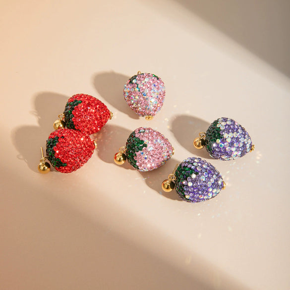 Women's Stainless Steel Geometric Diamond Strawberry Soft Ceramic Earrings Jewelry