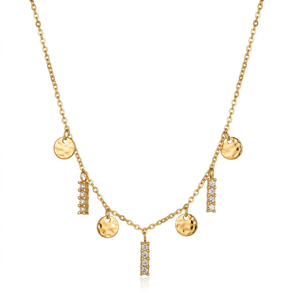 Women's Stainless Steel Geometric Disc Pendant Necklace With Rhinestone Tassel Detail And Electroplated Finish