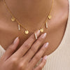 Women's Stainless Steel Geometric Disc Pendant Necklace With Rhinestone Tassel Detail And Electroplated Finish