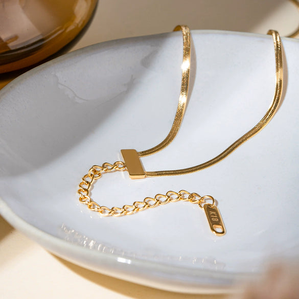 Women's Stainless Steel Geometric Double Layer Flat Snake Chain Bracelet Jewelry Electroplated