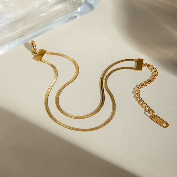 Women's Stainless Steel Geometric Double Layer Flat Snake Chain Bracelet Jewelry Electroplated