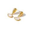Women's Stainless Steel Geometric Drop Fan Earrings With White Shell Inlay And 18K Vacuum Plated Finish