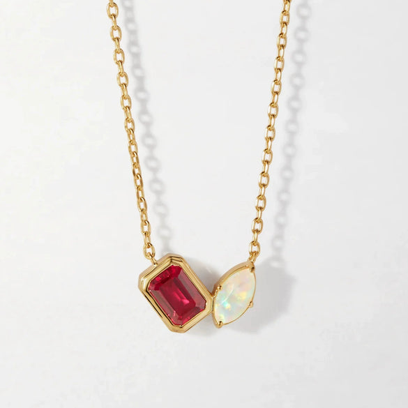 Women's Stainless Steel Geometric Drop Shape Ruby Clavicle Chain All Match Zircon Elegant Necklace