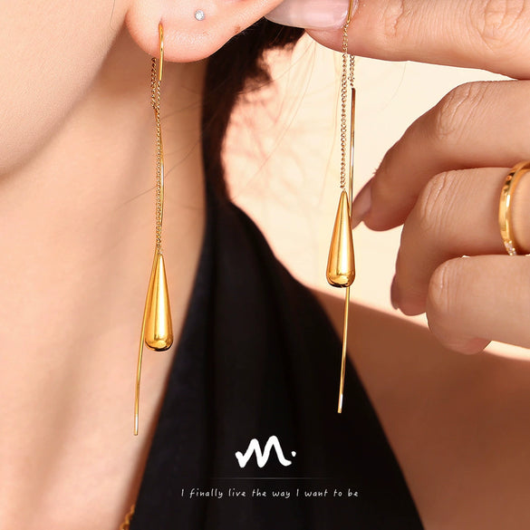 Women's 316L Stainless Steel Geometric Drop Tassel Earrings With Electroplating Design
