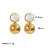 Women's Stainless Steel Geometric Dropshaped Cat's Eye Stone Earrings With 18K Gold Ball Pendant And Electroplating