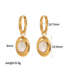 Women's Stainless Steel Geometric Dropshaped Cat's Eye Stone Earrings With 18K Gold Ball Pendant And Electroplating