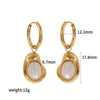 Women's Stainless Steel Geometric Dropshaped Cat's Eye Stone Earrings With 18K Gold Ball Pendant And Electroplating