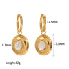 Women's Stainless Steel Geometric Dropshaped Cat's Eye Stone Earrings With 18K Gold Ball Pendant And Electroplating
