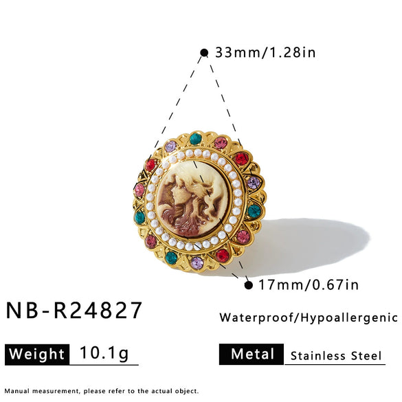 Women's Stainless Steel Geometric Earrings And Ring Set With Rhinestone And Pearl Accents 18K Vacuum Plated Fashion Jewelry