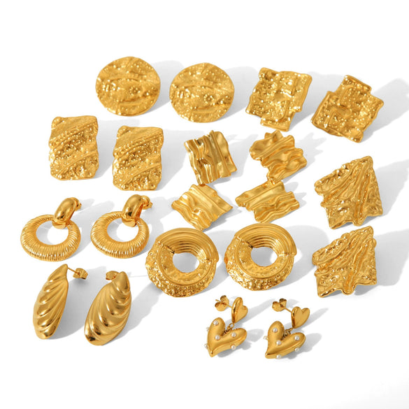 Women's Stainless Steel Geometric Earrings With Electroplating And Hammer Process