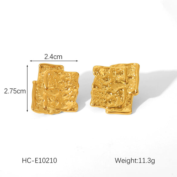 Women's Stainless Steel Geometric Earrings With Electroplating And Hammer Process