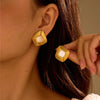 Women's Stainless Steel Geometric Earrings With Electroplating And Imitation Agate