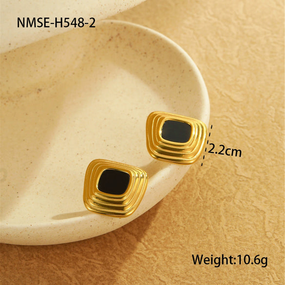 Women's Stainless Steel Geometric Earrings With Electroplating And Imitation Agate
