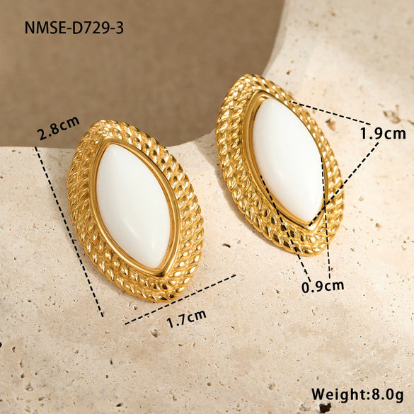 Women's Stainless Steel Geometric Earrings With Electroplating And Imitation Agate