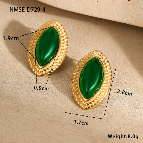 Women's Stainless Steel Geometric Earrings With Electroplating And Imitation Agate