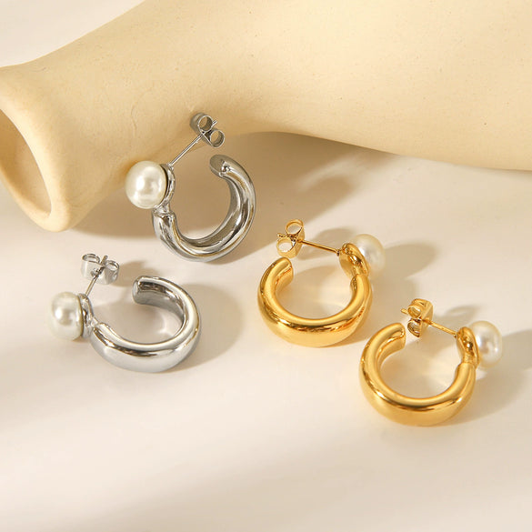 Women's Stainless Steel Geometric Earrings With Electroplating Treatment