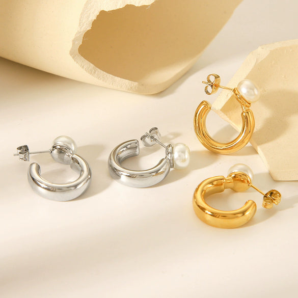 Women's Stainless Steel Geometric Earrings With Electroplating Treatment