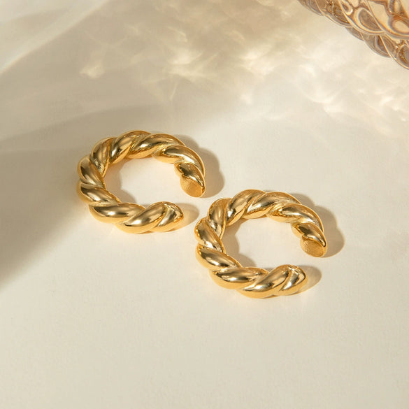 Women's Stainless Steel Geometric Electroplated Round Ear Clip Earrings Jewelry
