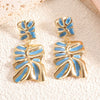 Women's Stainless Steel Geometric Enamel Drop Earrings With Fashionable Design And Polished Statement Style