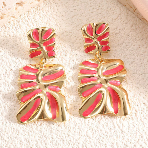 Women's Stainless Steel Geometric Enamel Drop Earrings With Fashionable Design And Polished Statement Style