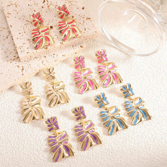 Women's Stainless Steel Geometric Enamel Drop Earrings With Fashionable Design And Polished Statement Style